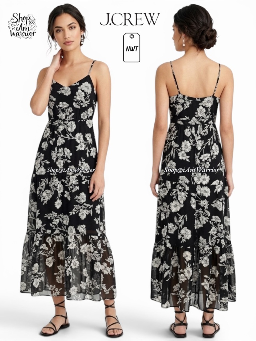 J.Crew NWT black & white floral maxi dress *shop@iamwarrior